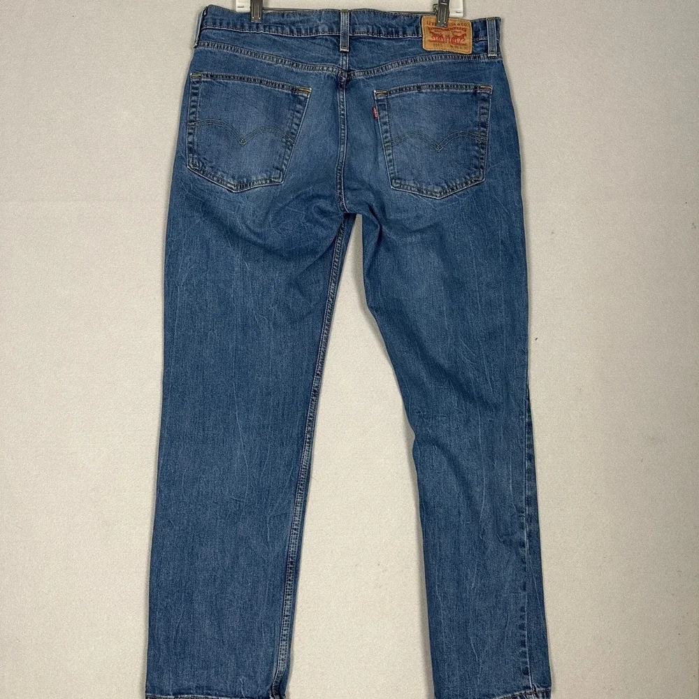 Levis 514 Jeans Mens 36X30 Blue Straight Fit Dark Wash Distressed Stretch Denim